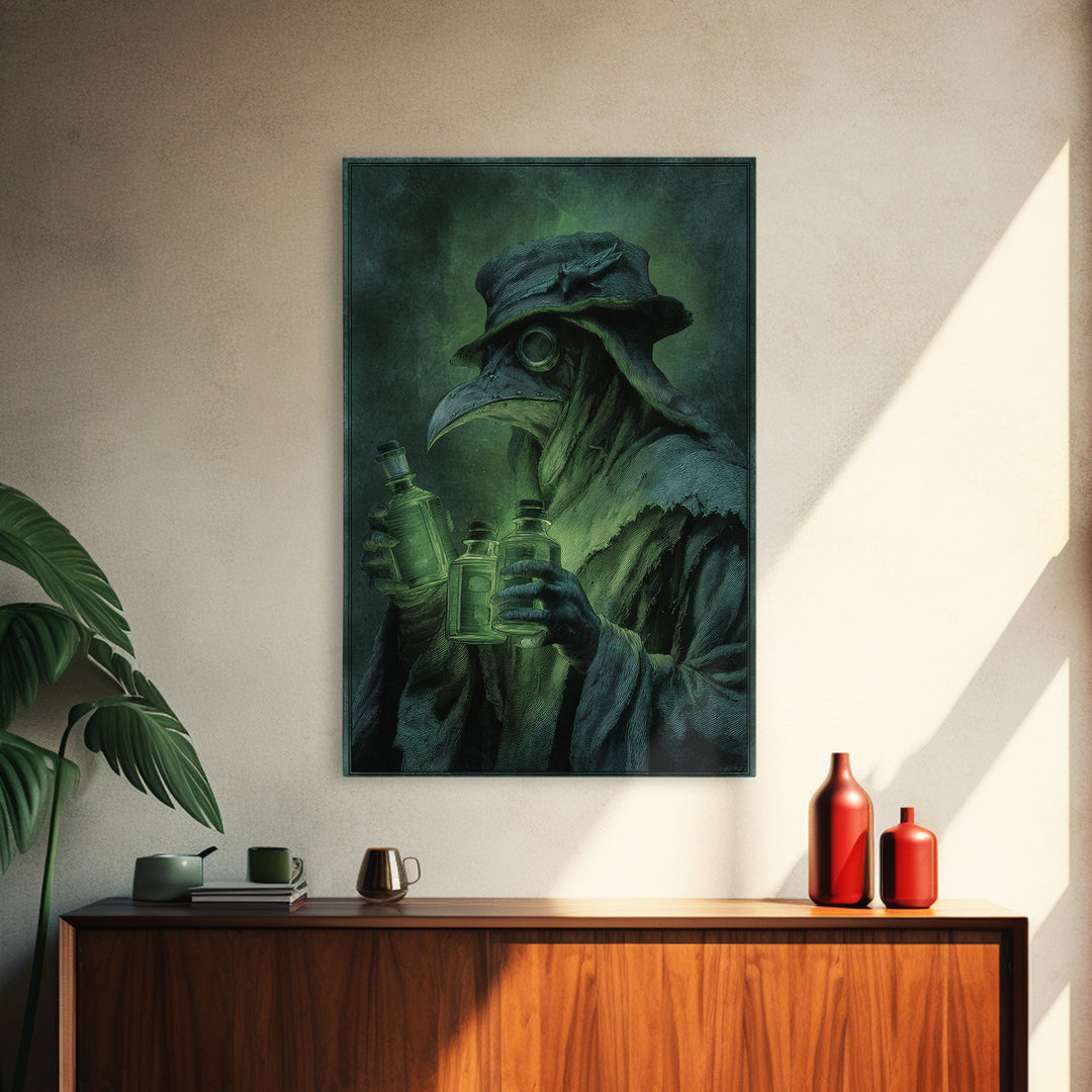 The Plague Doctor, Dark Renaissance Art, Vertical Wall Art, Dark Fantasy Wall Art, Framed Canvas Print, Halloween Wall Art