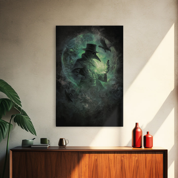 The Plague Doctor, Dark Romantic Horror Art, Vertical Wall Art, Dark Fantasy Wall Art, Framed Canvas Print, Halloween Wall Art