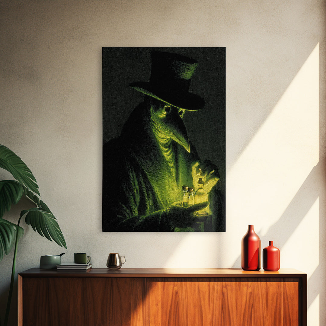 The Plague Doctor, Gothic Nightmare Art, Vertical Wall Art, Macabre Wall Art, Framed Canvas Print, Halloween Wall Art