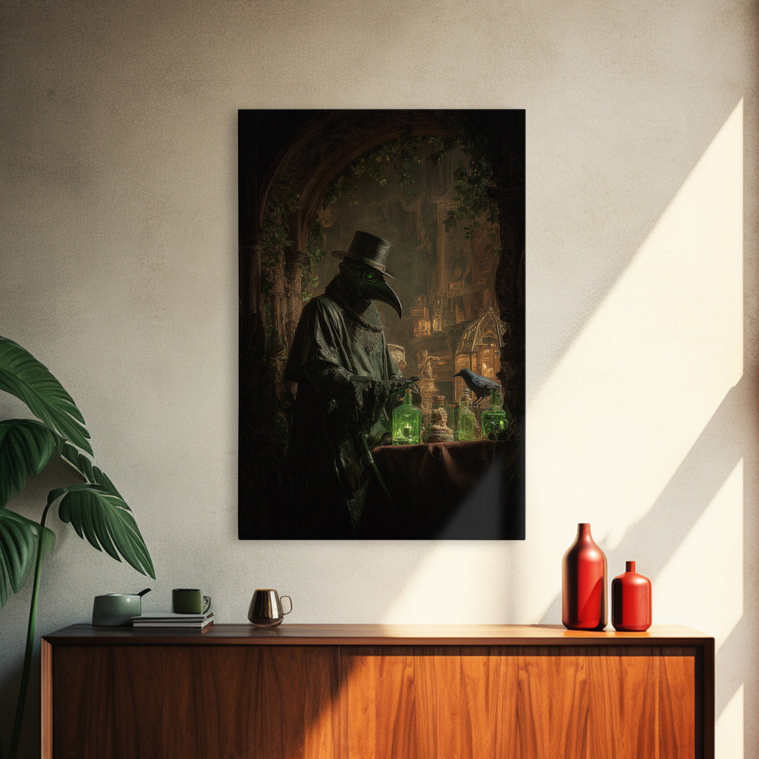 The Plague Doctor, Ornate Symbolist Art, Vertical Wall Art, Dark Fantasy Wall Art, Canvas Print, Halloween Wall Art, Halloween Decor