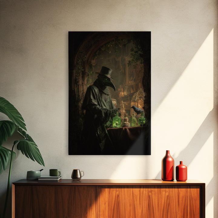 The Plague Doctor, Ornate Symbolist Art, Vertical Wall Art, Dark Fantasy Wall Art, Canvas Print, Halloween Wall Art, Halloween Decor