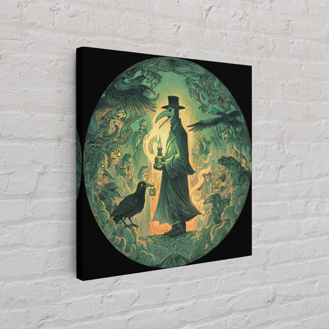The Plague Doctor, Symbolist Etching Art, Square Wall Art, Dark Halloween Decor, Framed Canvas Print, Halloween Wall Art