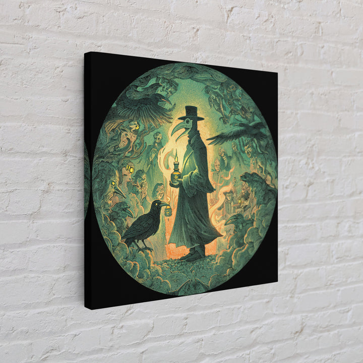 The Plague Doctor, Symbolist Etching Art, Square Wall Art, Dark Halloween Decor, Framed Canvas Print, Halloween Wall Art