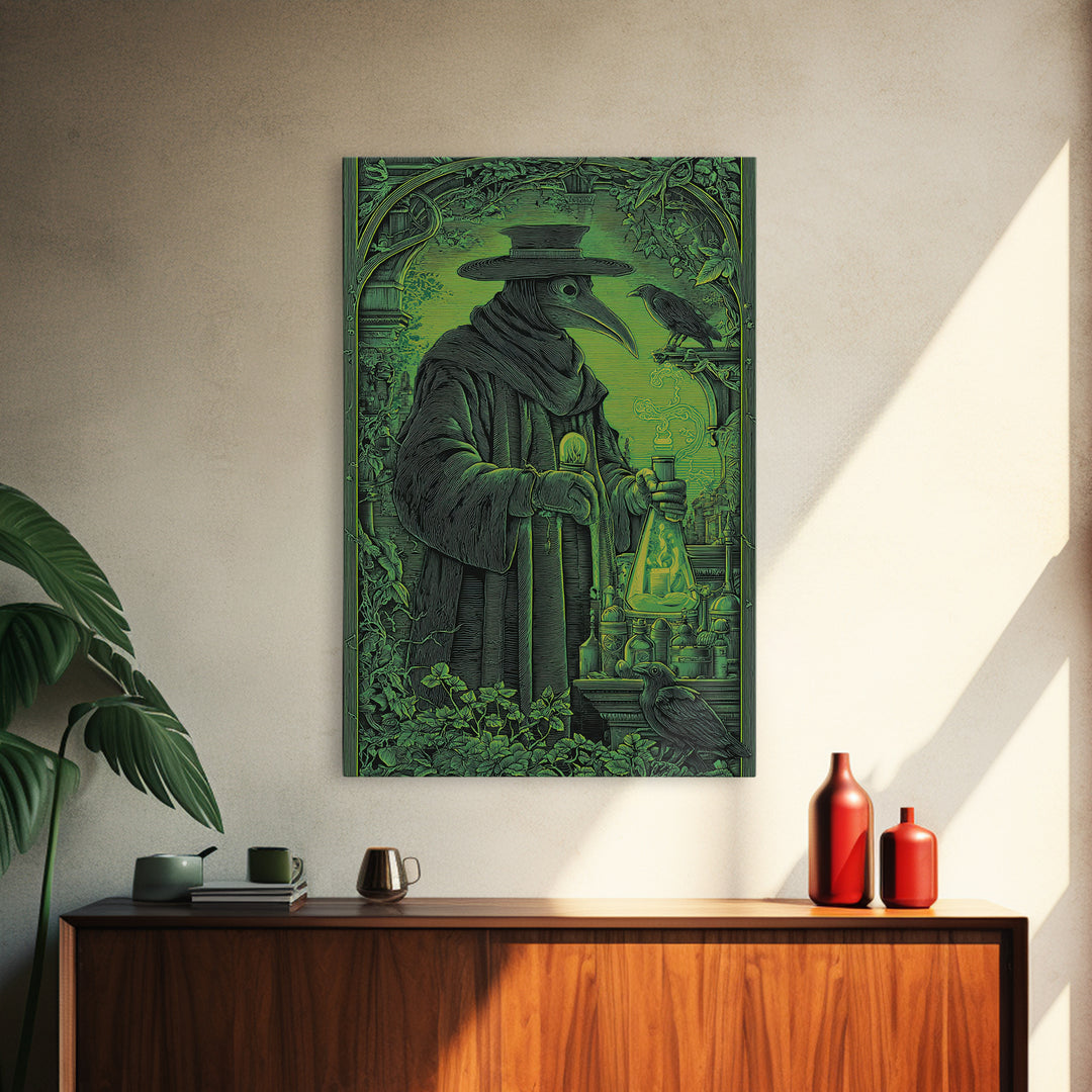 The Plague Doctor, Victorian Macabre Art, Vertical Wall Art, Gothic Horror Wall Art, Framed Canvas Print, Halloween Wall Art