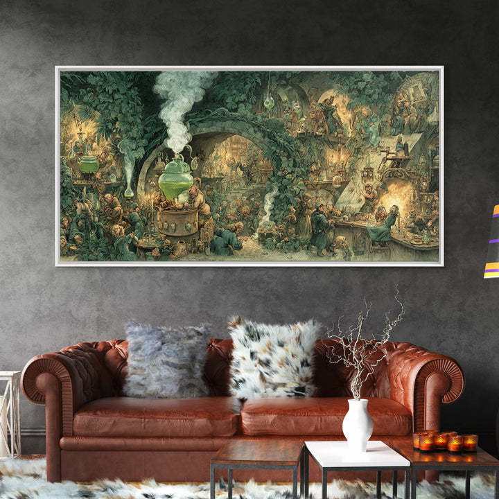 The Mad Alchemist, Northern Renaissance Horror, Wide Panoramic Art, Dark Halloween Decor, Framed Canvas Print, Halloween Wall Art