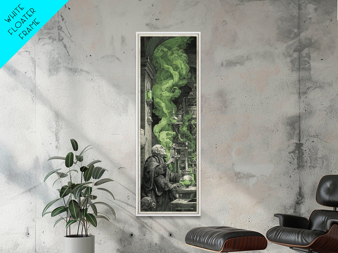 The Mad Alchemist, Architectural Etching Art, Tall Narrow Wall Art, Dark Halloween Decor, Framed Canvas Print