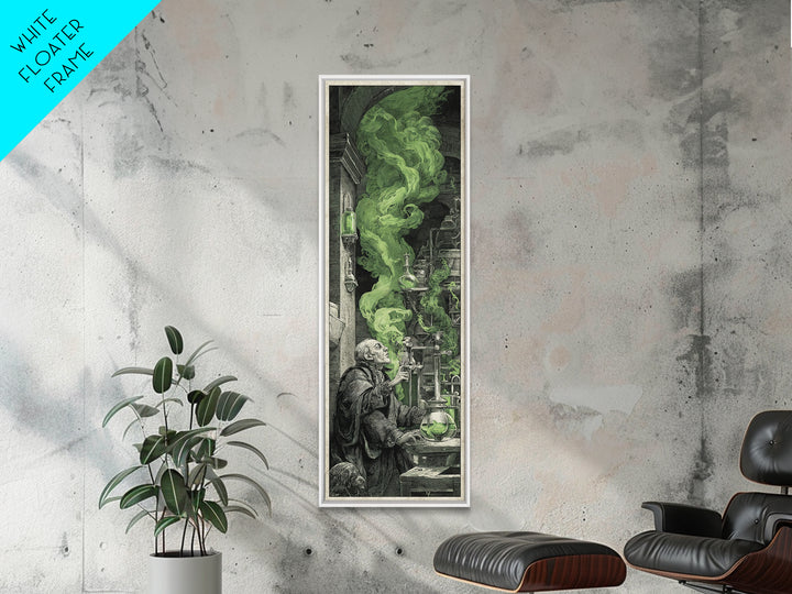 The Mad Alchemist, Architectural Etching Art, Tall Narrow Wall Art, Dark Halloween Decor, Framed Canvas Print