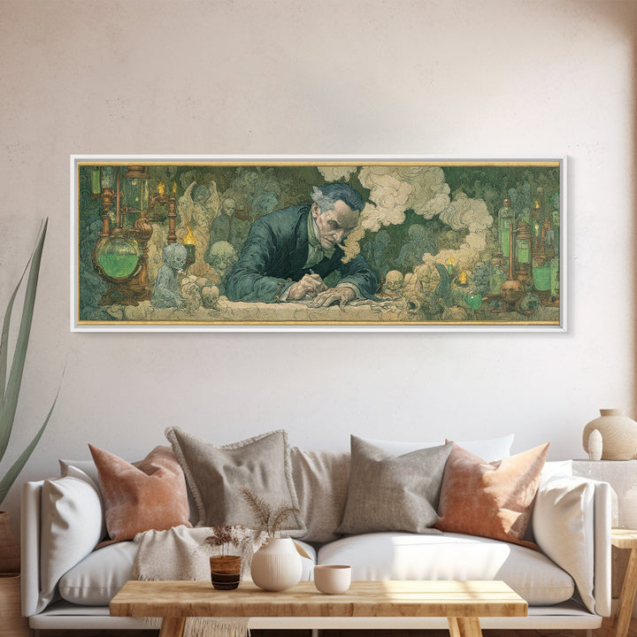 The Mad Alchemist, Symbolist Death Art, Extra Wide Wall Art, Macabre Wall Art, Canvas Print, Halloween Wall Art, Gothic Home Decor