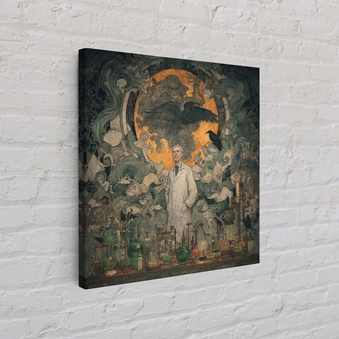 The Mad Alchemist, Dark Symbolist Art, Square Wall Art, Dark Fantasy Wall Art, Framed Canvas Print, Halloween Wall Art