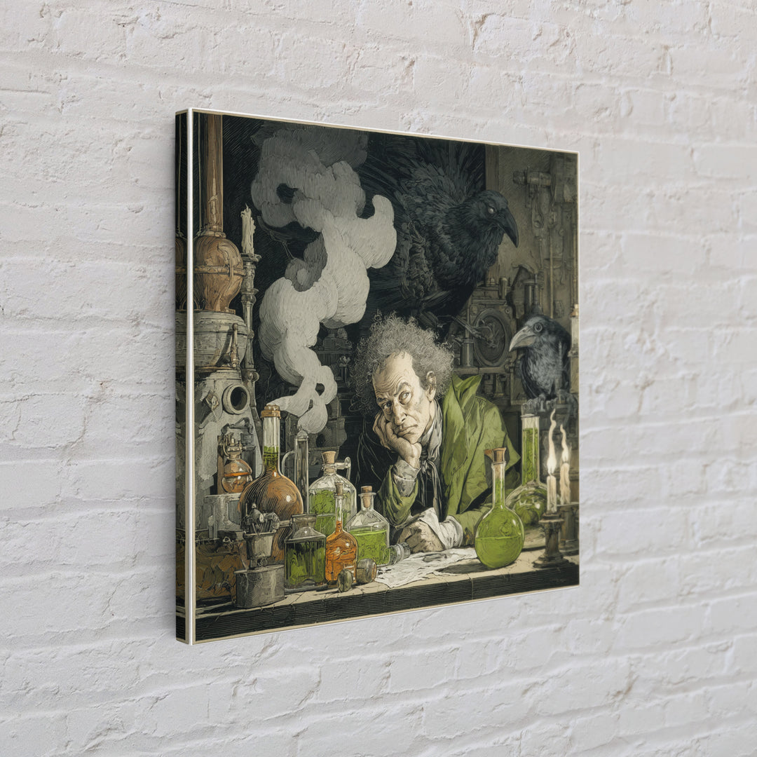 The Mad Alchemist, Symbolist Etching Art, Square Wall Art, Macabre Wall Art, Framed Canvas Print, Halloween Wall Art, Dark Fantasy Art