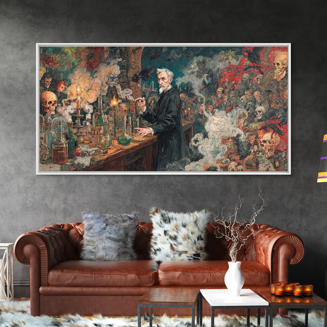 The Mad Alchemist, Grotesque Carnival Art, Wide Panoramic Art, Dark Fantasy Wall Art, Canvas Print, Halloween Wall Art, Halloween Decor