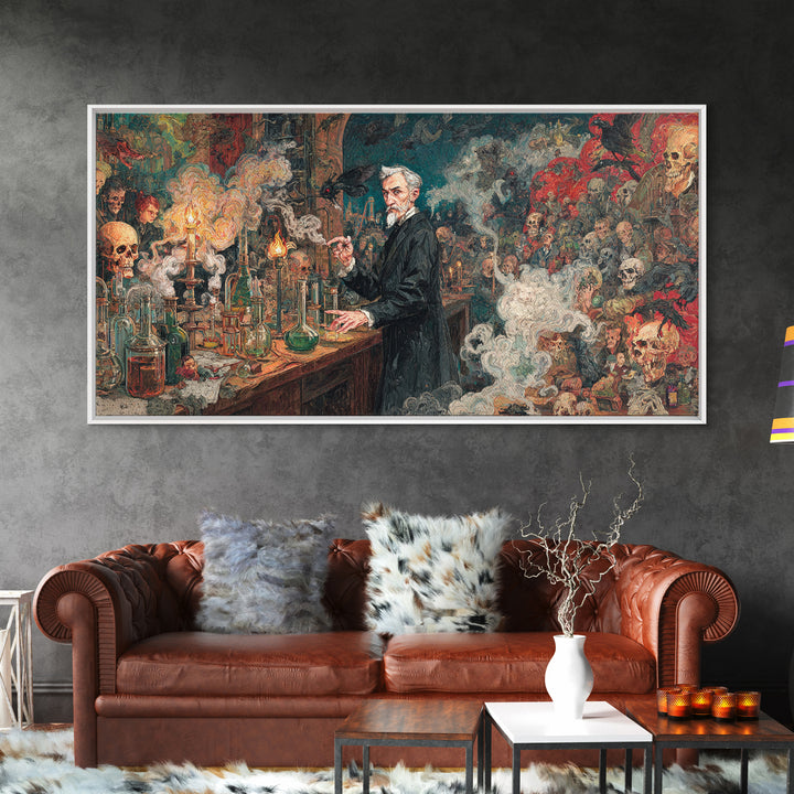 The Mad Alchemist, Grotesque Carnival Art, Wide Panoramic Art, Dark Fantasy Wall Art, Canvas Print, Halloween Wall Art, Halloween Decor