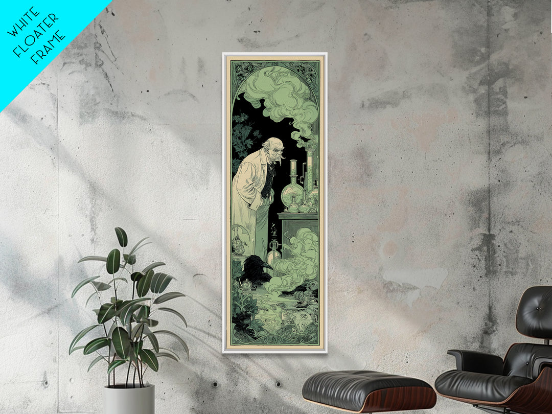 The Mad Alchemist, Decadent Line Art, Tall Narrow Wall Art, Gothic Horror Wall Art, Framed Canvas Print, Halloween Wall Art