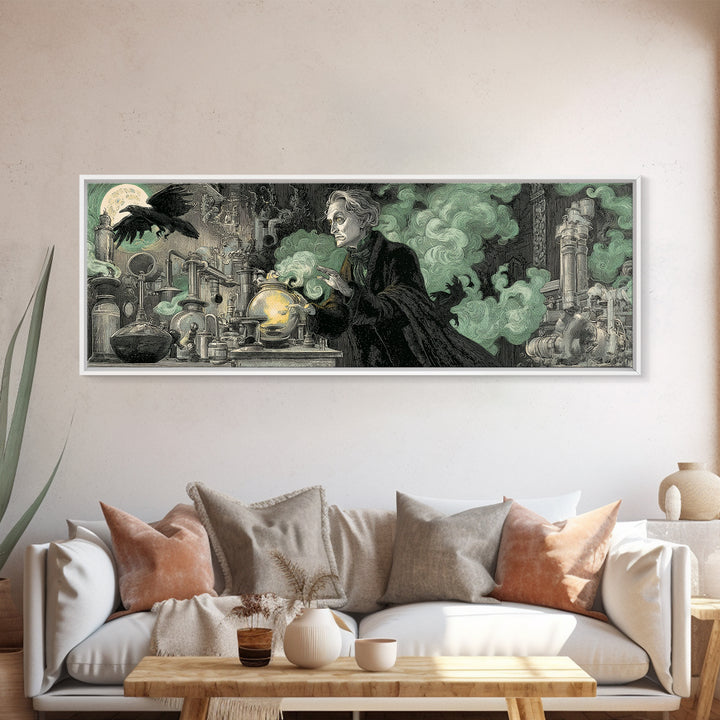 The Mad Alchemist, Victorian Macabre Art, Extra Wide Wall Art, Dark Halloween Decor, Canvas Print, Halloween Wall Art, Gothic Home Decor