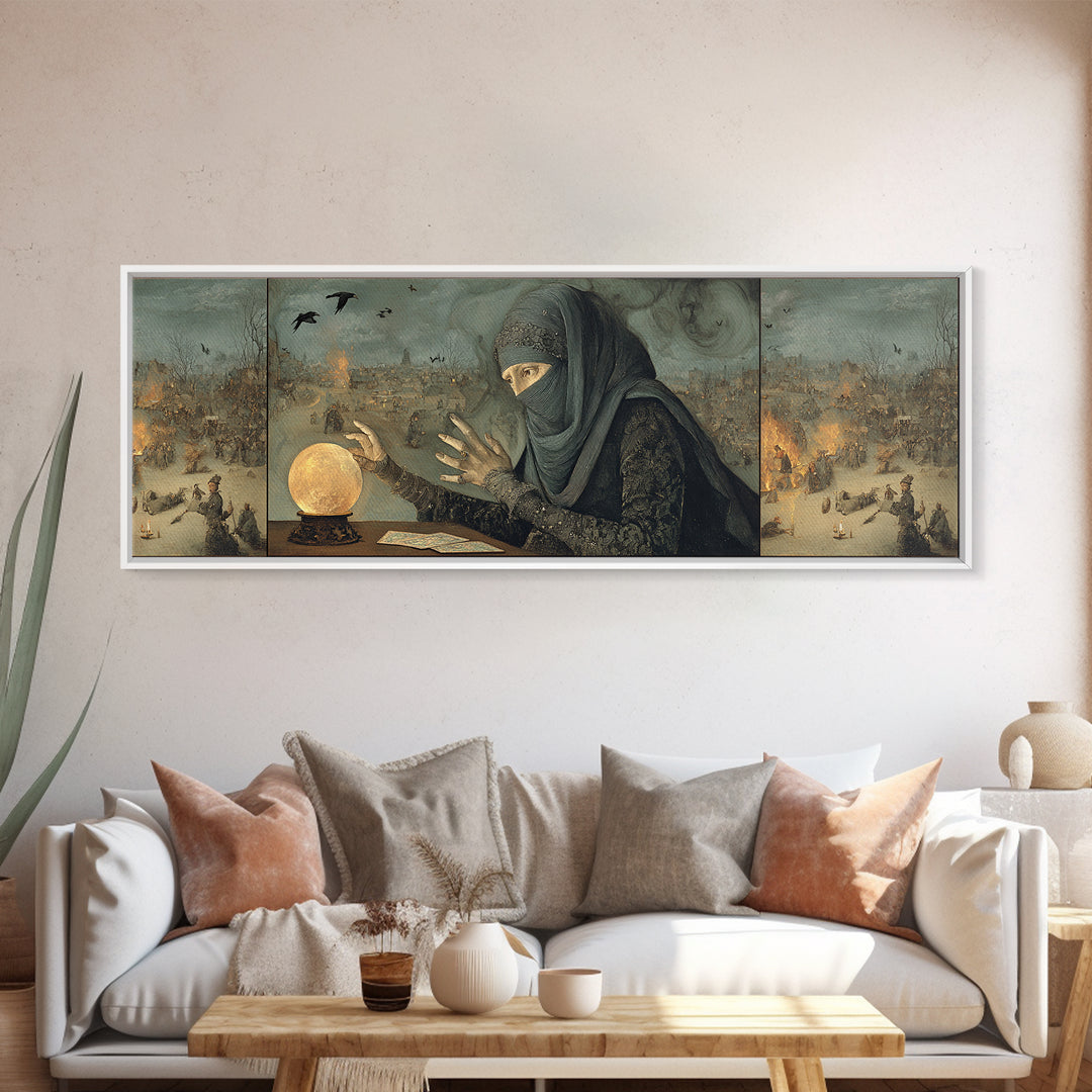 The Midnight Fortune Teller, Northern Renaissance Horror, Extra Wide Wall Art, Dark Halloween Decor, Canvas Print