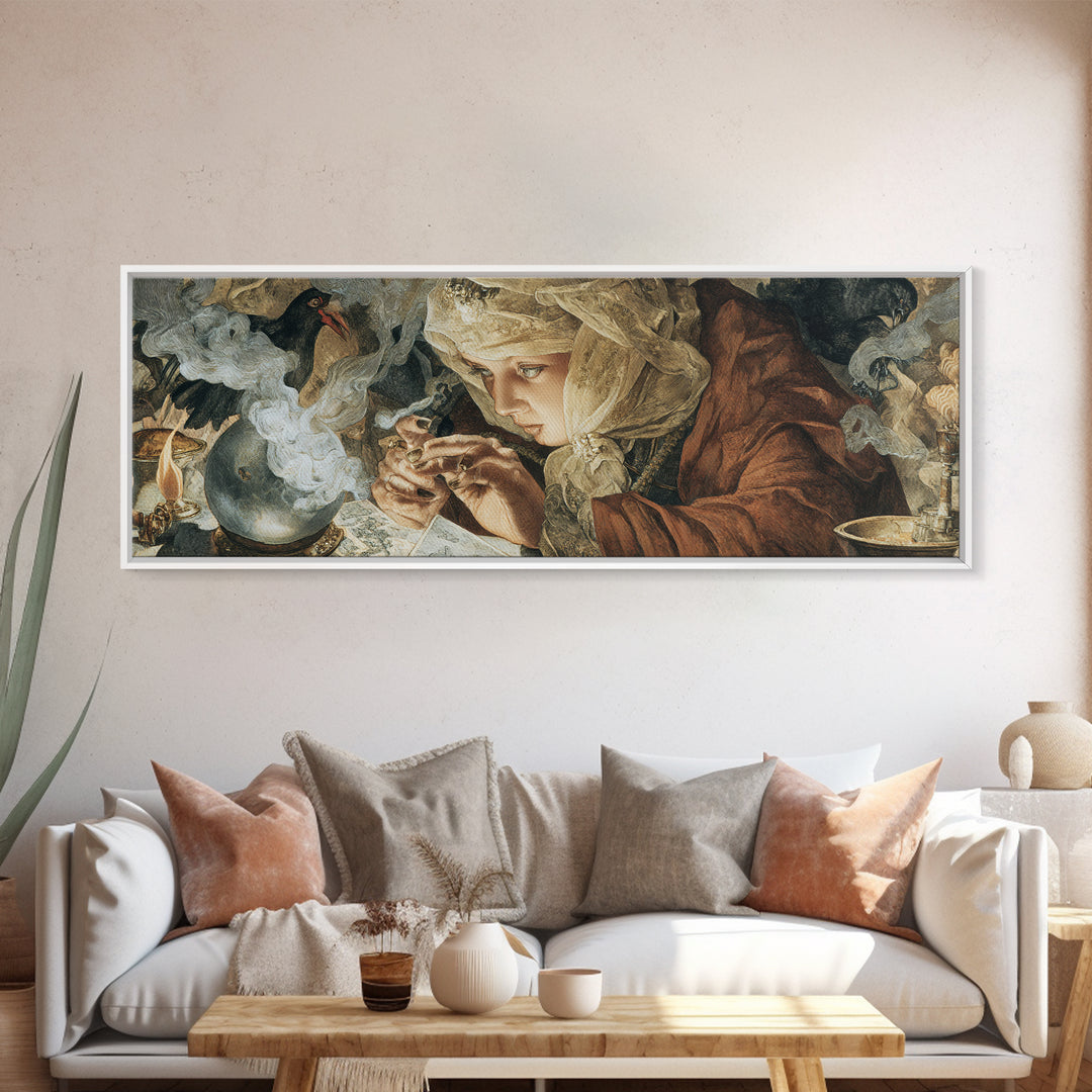 The Midnight Fortune Teller, Dark Renaissance Art, Extra Wide Wall Art, Gothic Horror Wall Art, Canvas Print, Halloween Wall Art