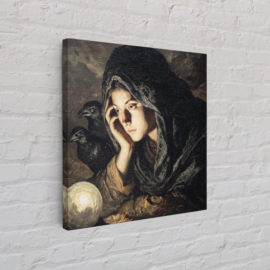 The Midnight Fortune Teller, Baroque Witchcraft Art, Square Wall Art, Macabre Wall Art, Canvas Print, Halloween Wall Art