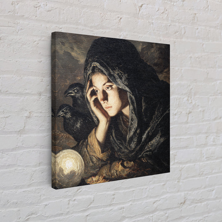The Midnight Fortune Teller, Baroque Witchcraft Art, Square Wall Art, Macabre Wall Art, Canvas Print, Halloween Wall Art
