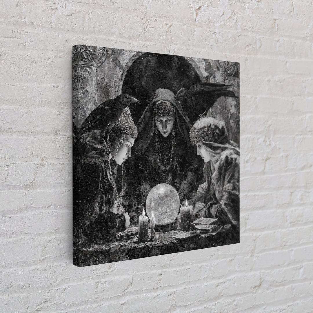 The Midnight Fortune Teller, Dark Romantic Horror Art, Square Wall Art, Macabre Wall Art, Canvas Print, Halloween Wall Art