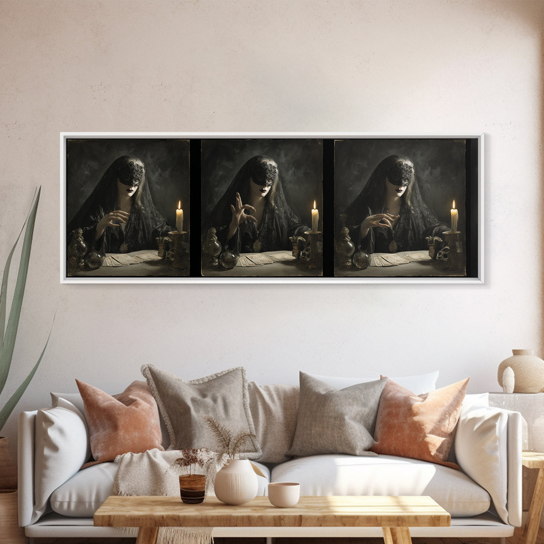 The Midnight Fortune Teller, Gothic Nightmare Art, Extra Wide Wall Art, Dark Halloween Decor, Canvas Print, Halloween Wall Art