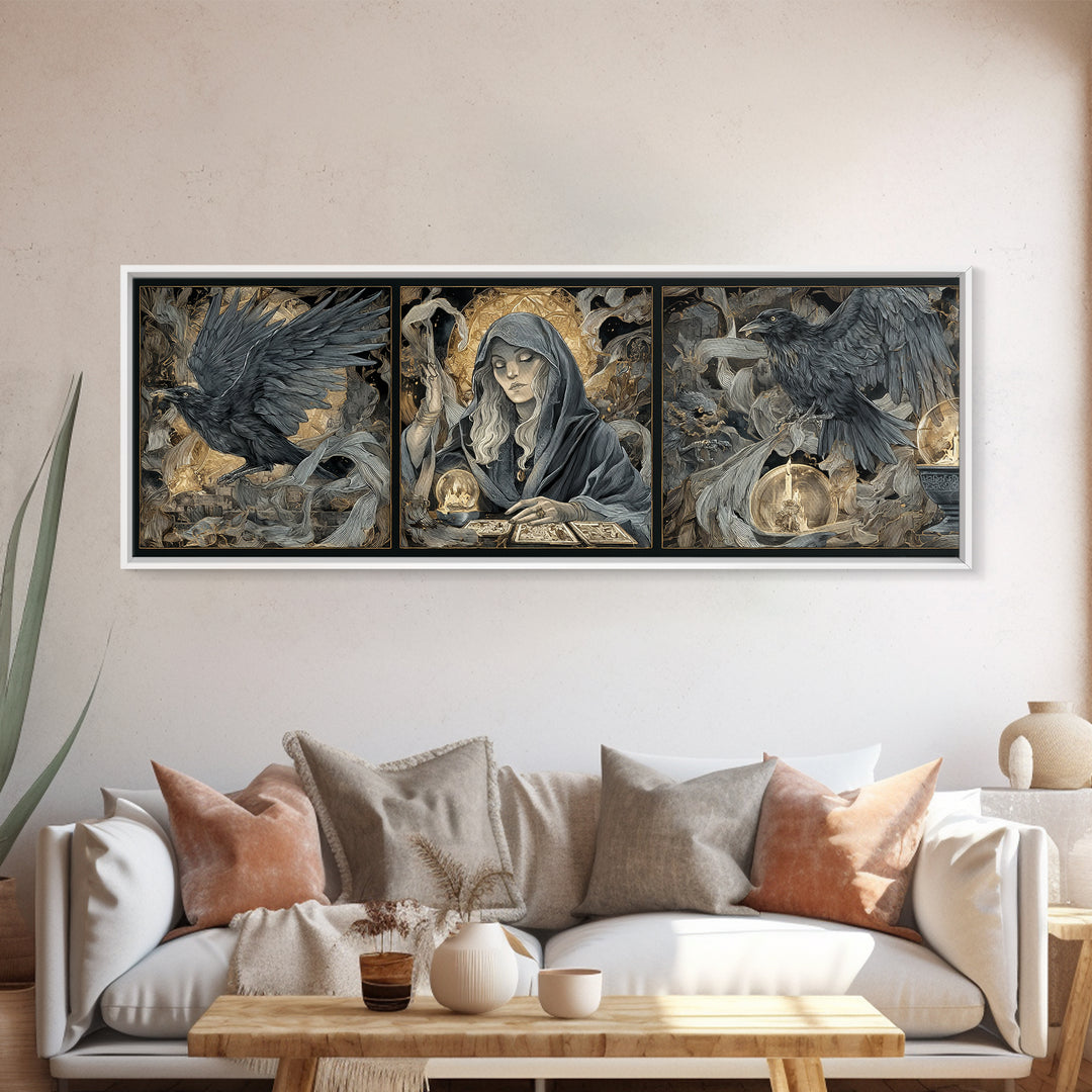 The Midnight Fortune Teller, Visionary Gothic Art, Extra Wide Wall Art, Gothic Horror Wall Art, Framed Canvas Print