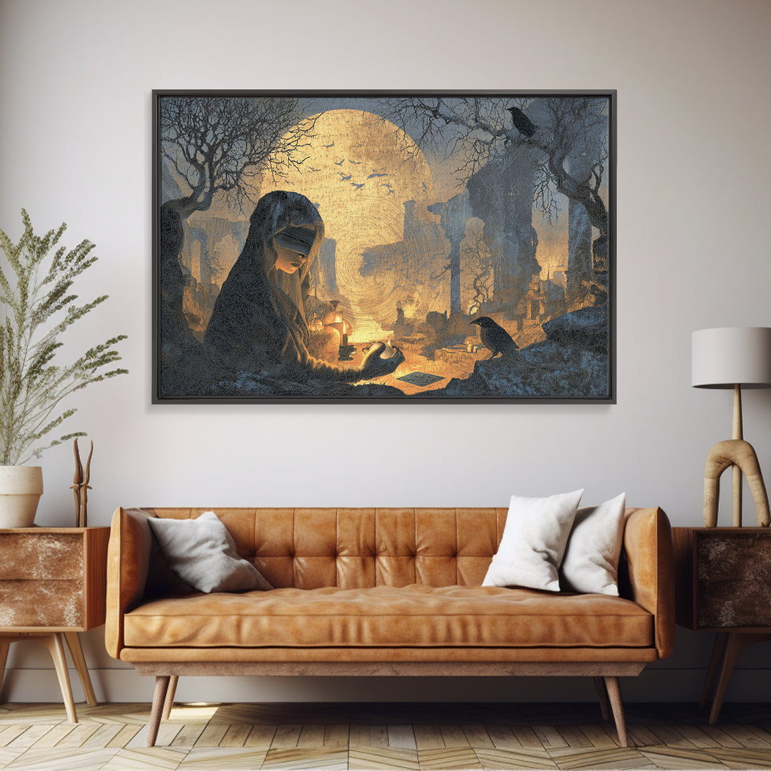 The Midnight Fortune Teller, Romantic Gothic Landscape, Landscape Wall Art, Dark Fantasy Wall Art, Canvas Print