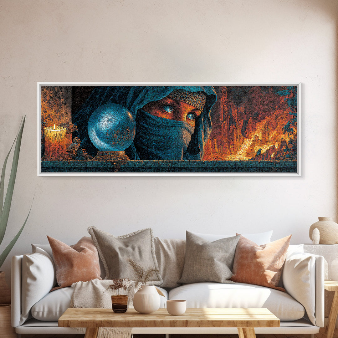 The Midnight Fortune Teller, Apocalyptic Romantic Art, Extra Wide Wall Art, Dark Halloween Decor, Canvas Print, Halloween Wall Art