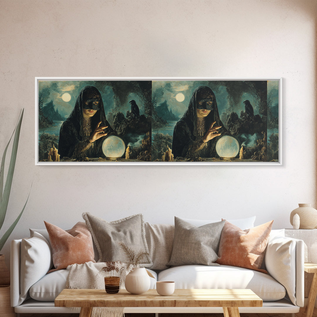 The Midnight Fortune Teller, Symbolist Gothic Landscape, Extra Wide Wall Art, Dark Fantasy Wall Art, Canvas Print, Halloween Wall Art