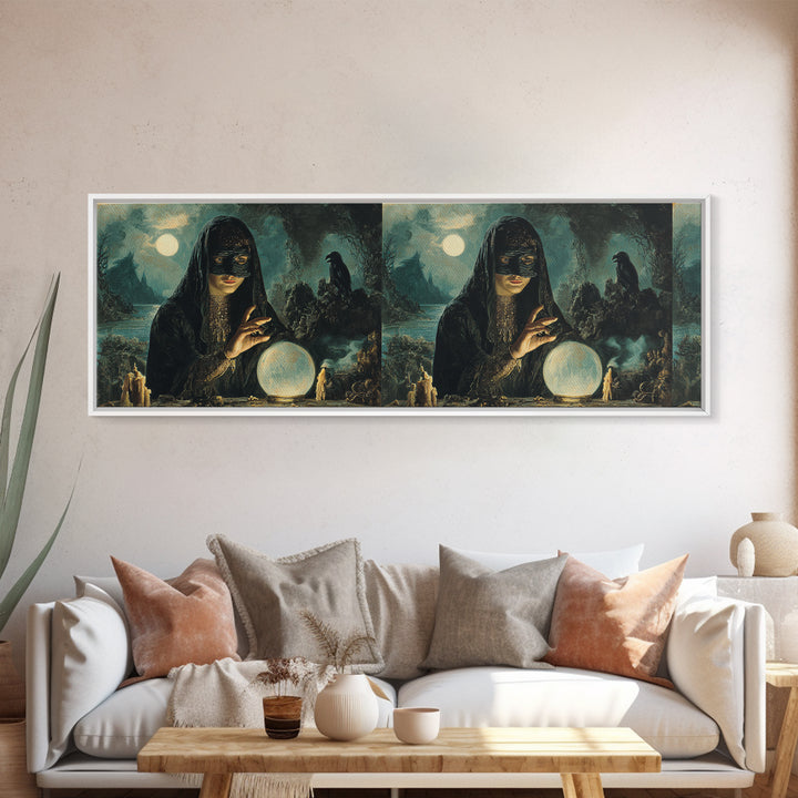 The Midnight Fortune Teller, Symbolist Gothic Landscape, Extra Wide Wall Art, Dark Fantasy Wall Art, Canvas Print, Halloween Wall Art