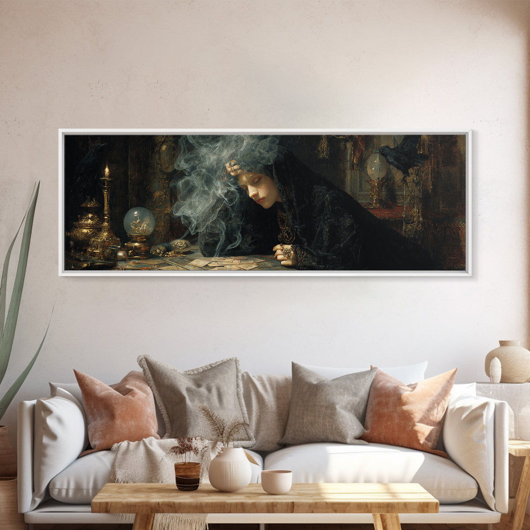 The Midnight Fortune Teller, Ornate Symbolist Art, Extra Wide Wall Art, Gothic Horror Wall Art, Canvas Print, Halloween Wall Art