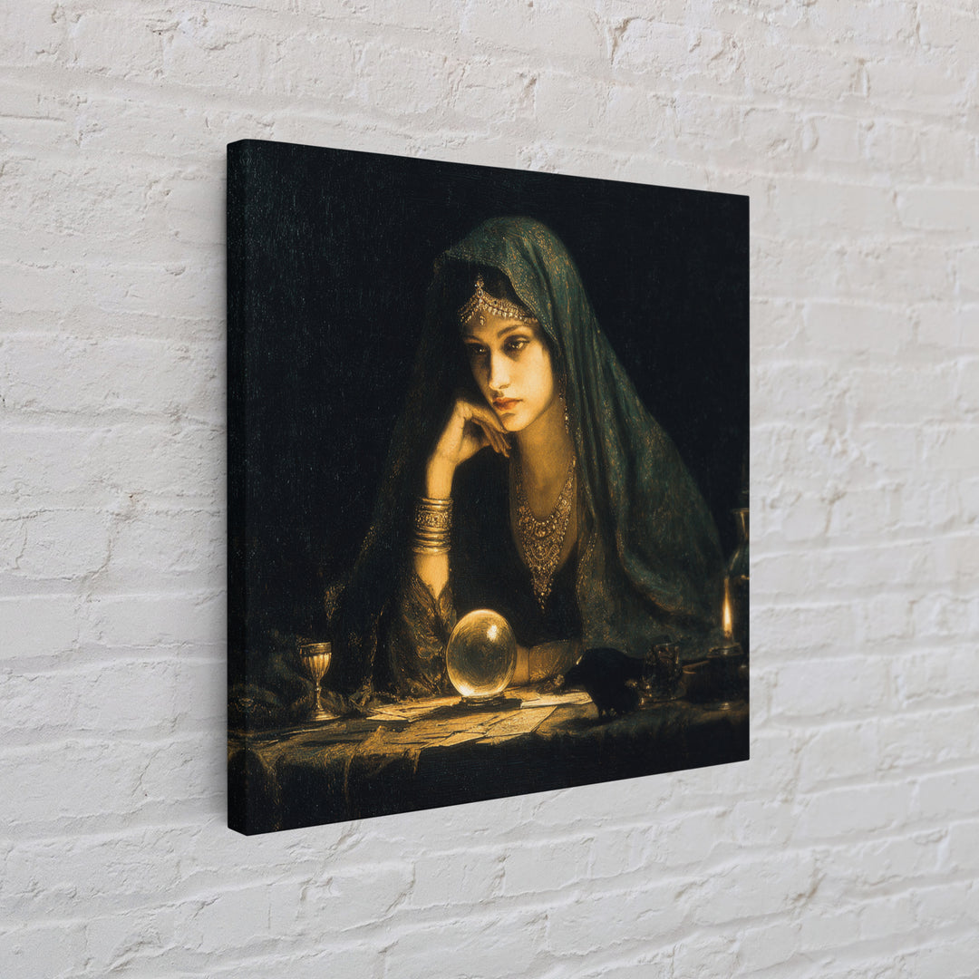 The Midnight Fortune Teller, Dark Symbolist Art, Square Wall Art, Dark Fantasy Wall Art, Canvas Print, Halloween Wall Art