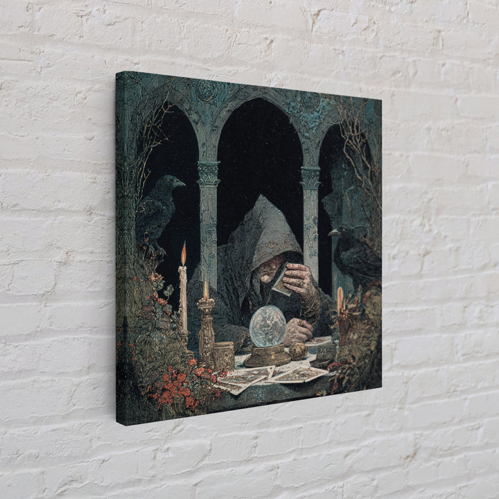 The Midnight Fortune Teller, Symbolist Etching Art, Square Wall Art, Dark Halloween Decor, Framed Canvas Print, Halloween Wall Art