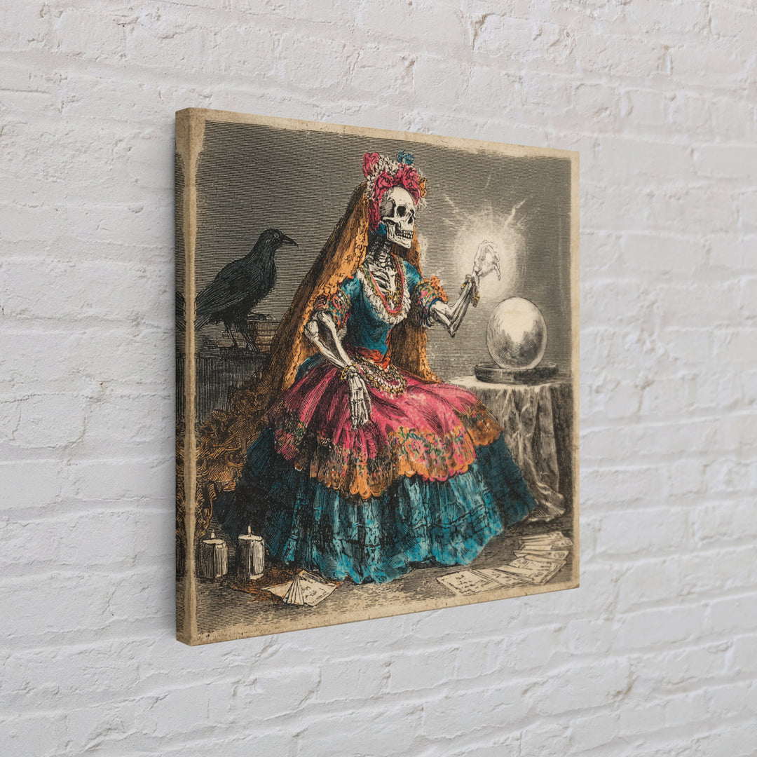 The Midnight Fortune Teller, Macabre Folk Print Art, Square Wall Art, Gothic Horror Wall Art, Framed Canvas Print