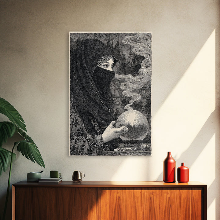 The Midnight Fortune Teller, Victorian Macabre Art, Vertical Wall Art, Macabre Wall Art, Framed Canvas Print, Halloween Wall Art
