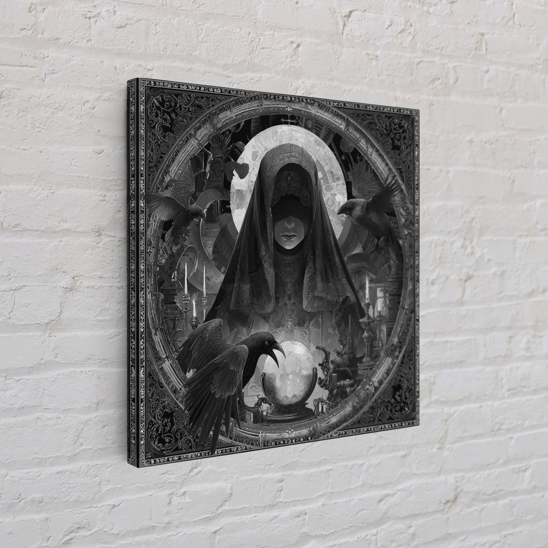 The Midnight Fortune Teller, Biomechanical Horror Art, Square Wall Art, Dark Halloween Decor, Canvas Print, Halloween Wall Art