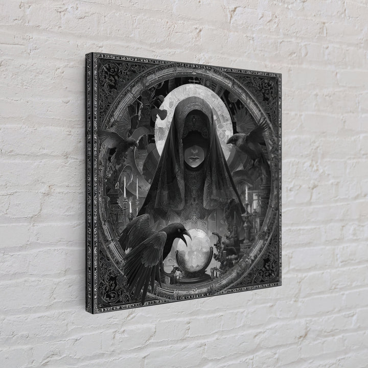 The Midnight Fortune Teller, Biomechanical Horror Art, Square Wall Art, Dark Halloween Decor, Canvas Print, Halloween Wall Art