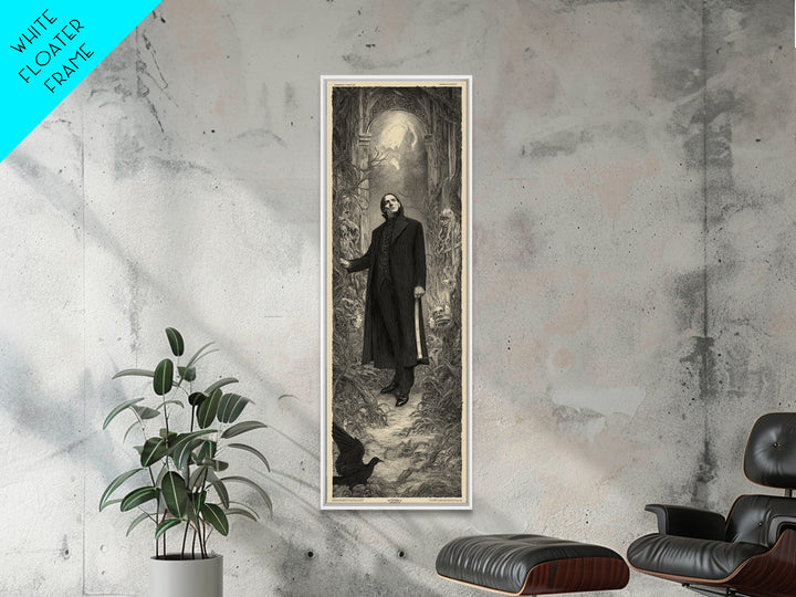 The Sinister Undertaker, Gothic Engraving Art, Tall Narrow Wall Art, Dark Fantasy Wall Art, Framed Canvas Print, Halloween Wall Art