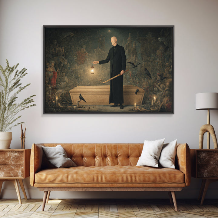 The Sinister Undertaker, Medieval Grotesque Art, Landscape Wall Art, Gothic Horror Wall Art, Framed Canvas Print, Halloween Wall Art