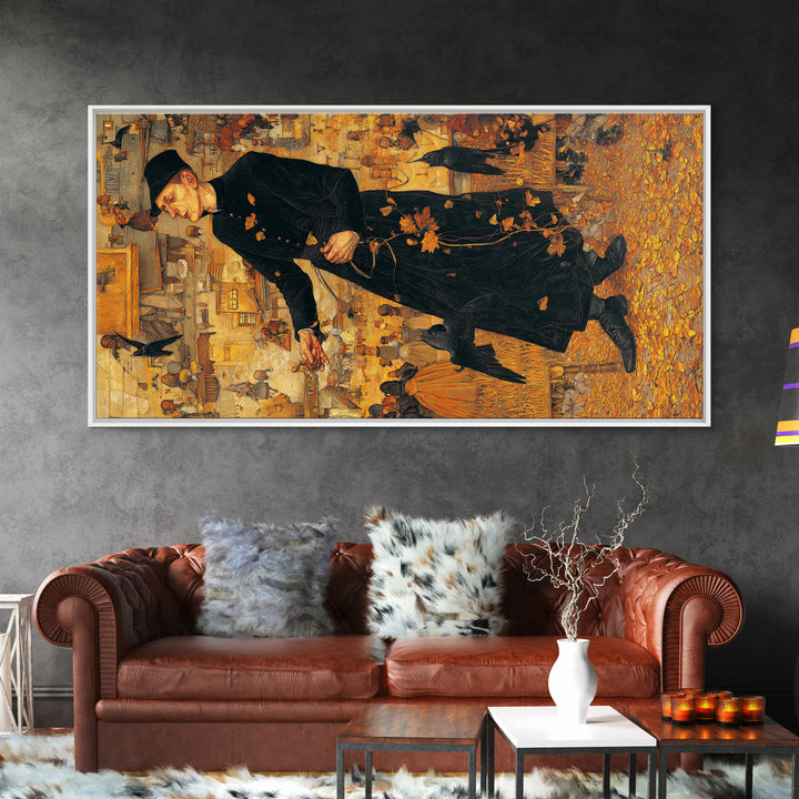The Sinister Undertaker, Northern Renaissance Horror, Wide Panoramic Art, Macabre Wall Art, Canvas Print, Halloween Wall Art
