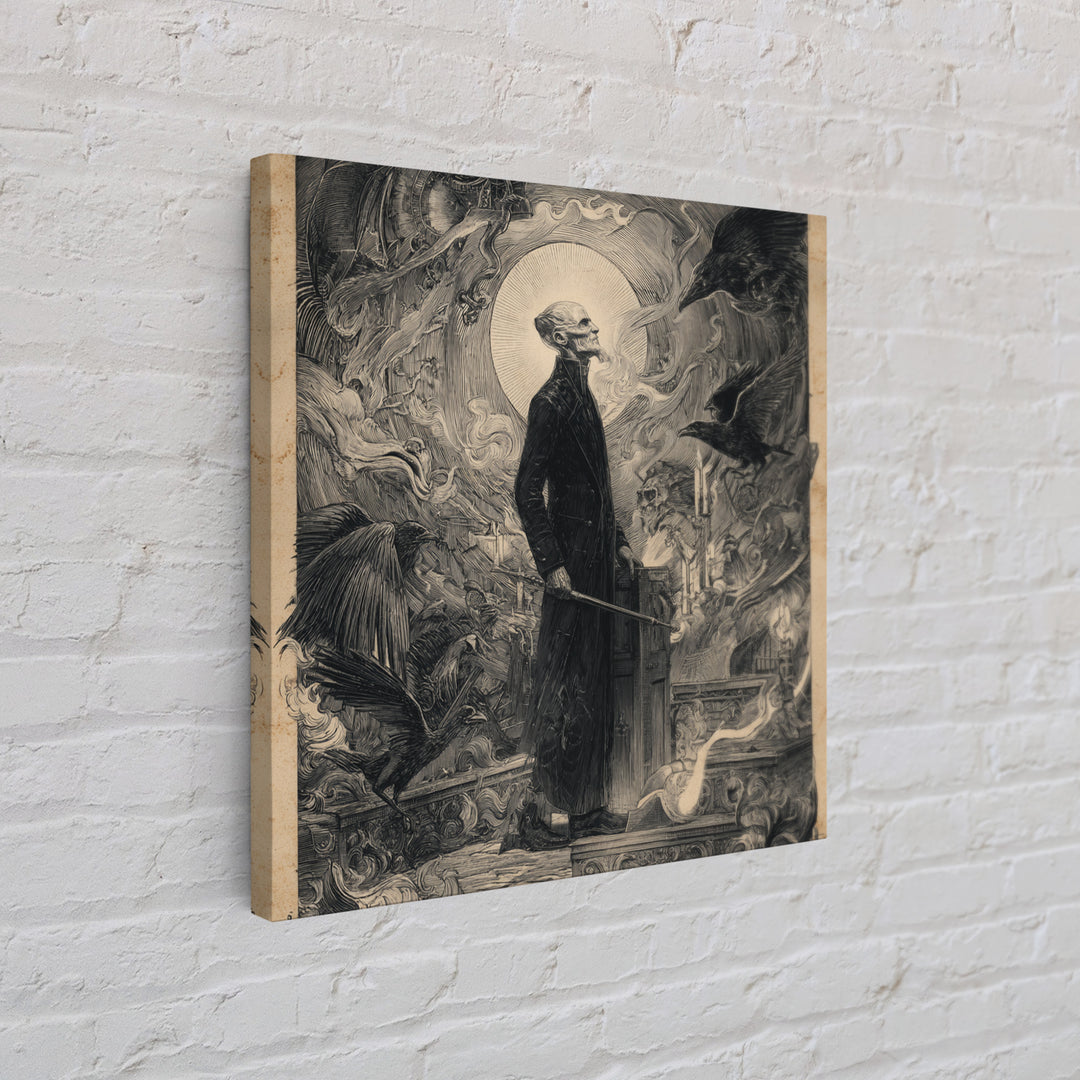 The Sinister Undertaker, Renaissance Engraving Art, Square Wall Art, Macabre Wall Art, Canvas Print, Halloween Wall Art, Spooky Wall Decor