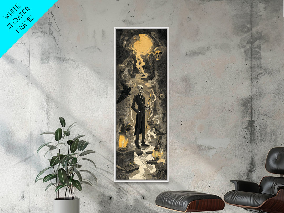 The Sinister Undertaker, Architectural Etching Art, Tall Narrow Wall Art, Dark Halloween Decor, Canvas Print, Dark Fantasy Art