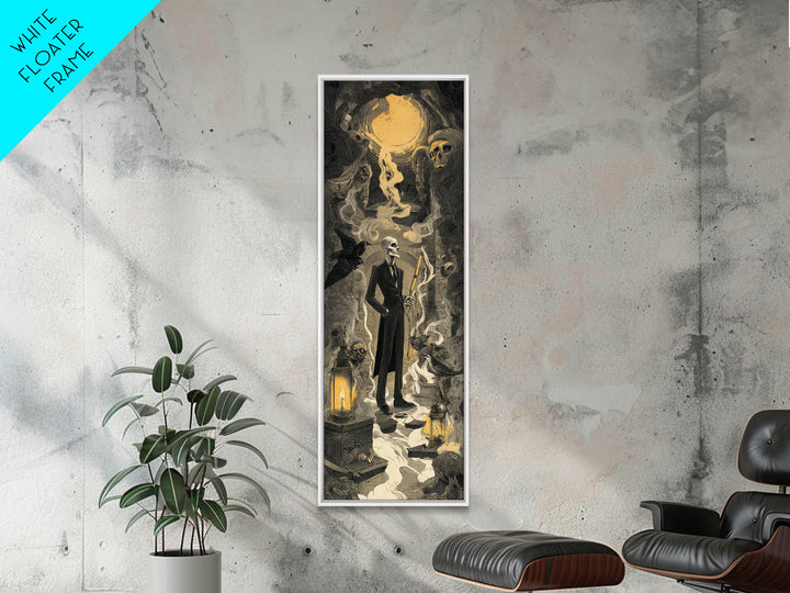 The Sinister Undertaker, Architectural Etching Art, Tall Narrow Wall Art, Dark Halloween Decor, Canvas Print, Dark Fantasy Art