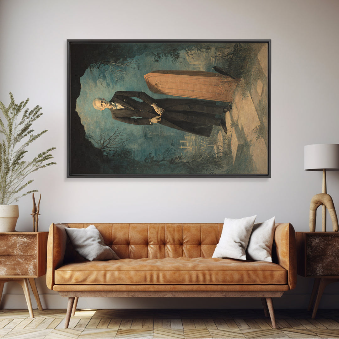 The Sinister Undertaker, Romantic Gothic Landscape, Landscape Wall Art, Macabre Wall Art, Framed Canvas Print, Halloween Wall Art