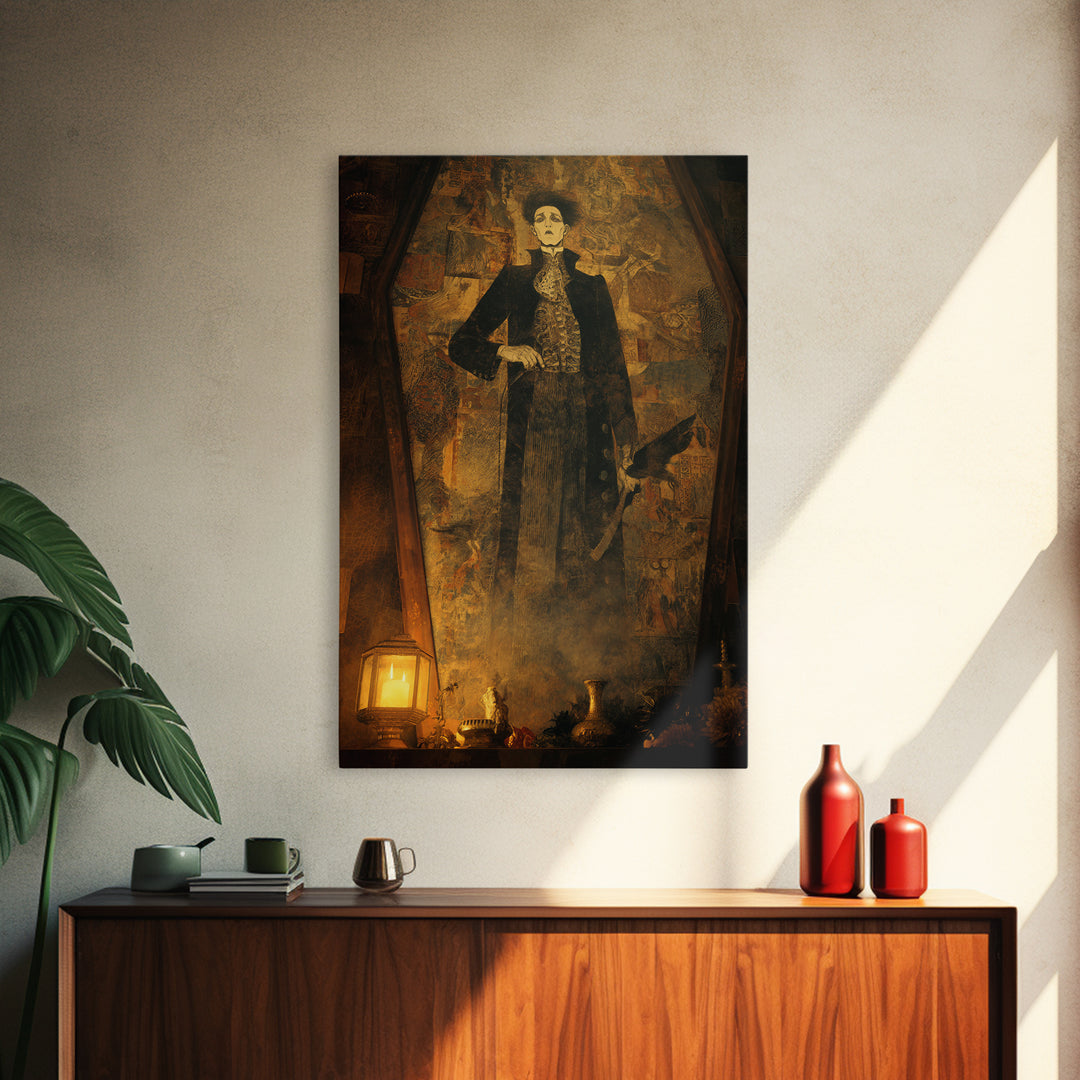 The Sinister Undertaker, Ornate Symbolist Art, Vertical Wall Art, Dark Fantasy Wall Art, Framed Canvas Print, Halloween Wall Art
