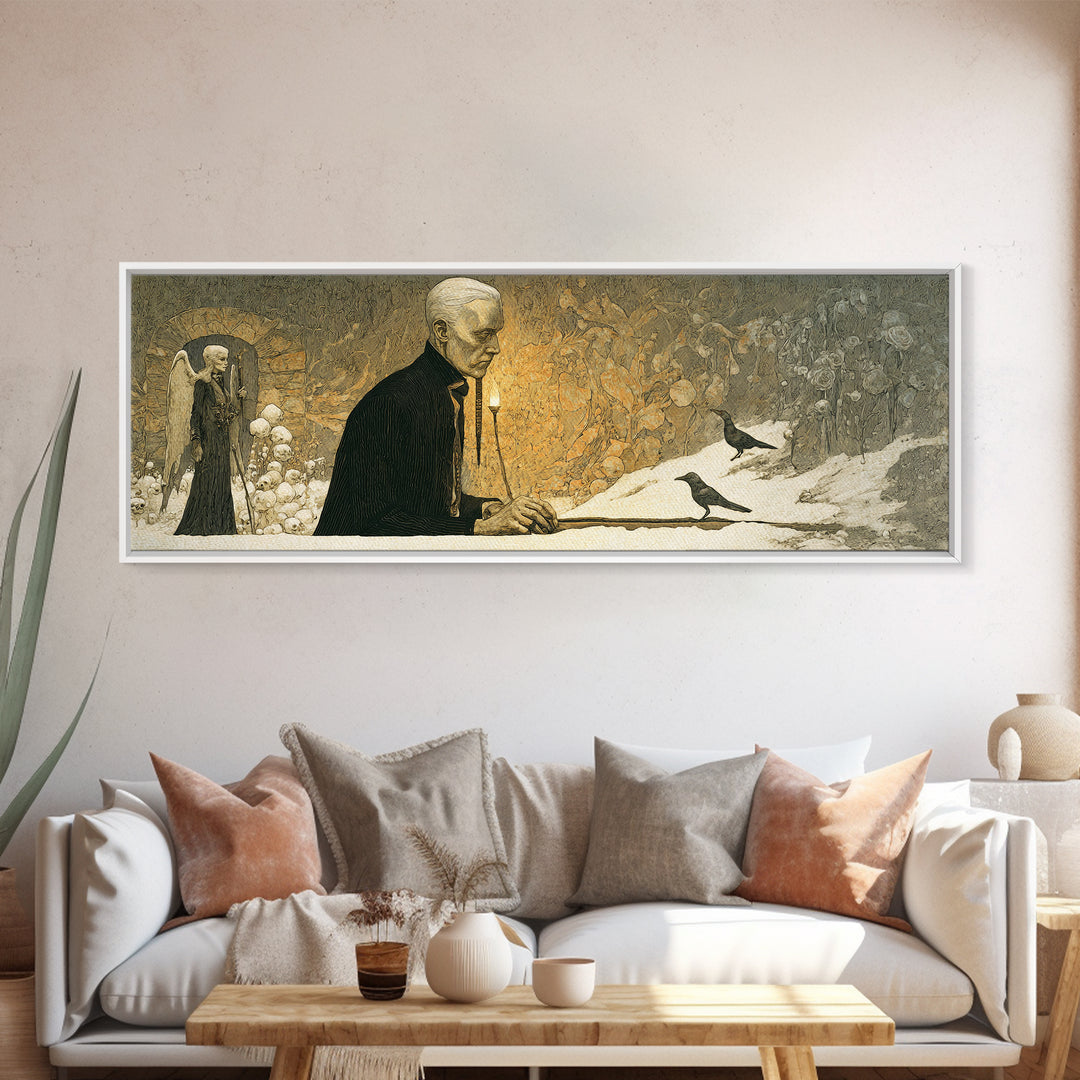 The Sinister Undertaker, Symbolist Death Art, Extra Wide Wall Art, Dark Fantasy Wall Art, Canvas Print, Halloween Wall Art