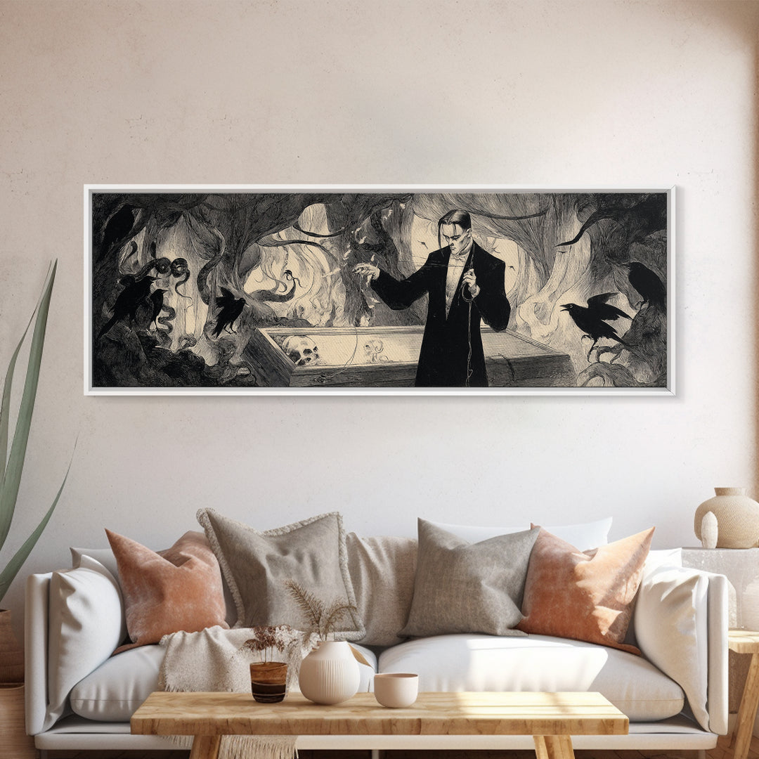 The Sinister Undertaker, Dark Symbolist Art, Extra Wide Wall Art, Dark Halloween Decor, Canvas Print, Halloween Wall Art