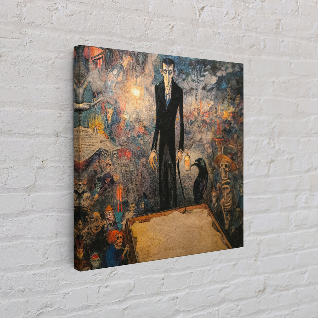 The Sinister Undertaker, Grotesque Carnival Art, Square Wall Art, Macabre Wall Art, Framed Canvas Print, Halloween Wall Art