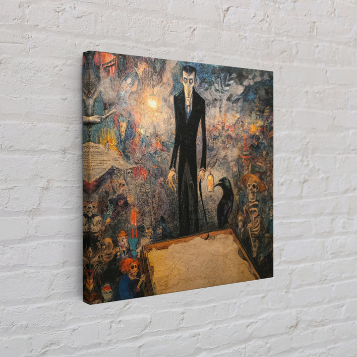 The Sinister Undertaker, Grotesque Carnival Art, Square Wall Art, Macabre Wall Art, Framed Canvas Print, Halloween Wall Art