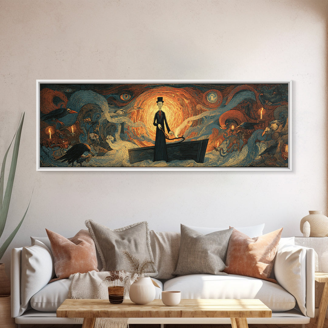 The Sinister Undertaker, Expressionist Gothic Art, Extra Wide Wall Art, Dark Fantasy Wall Art, Framed Canvas Print, Halloween Wall Art