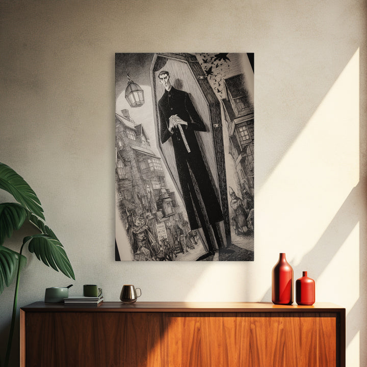 The Sinister Undertaker, Victorian Macabre Art, Vertical Wall Art, Macabre Wall Art, Canvas Print, Halloween Wall Art, Gothic Home Decor
